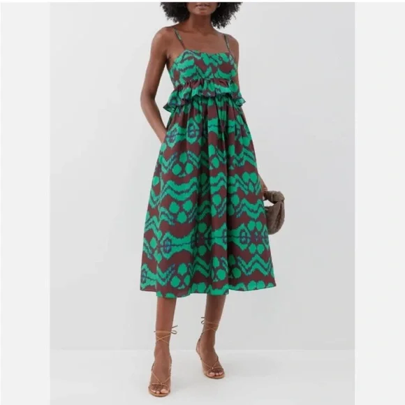 Ulla Johnson Green and Brown Patterned Dress - Picture 2 of 13